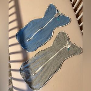 Love to dream Swaddle x2 in Blue & Gray with Striped Trim